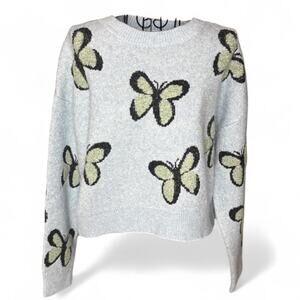 Luna Ivy Pastel Blue Butterfly Knit Cropped Sweater Size Medium NWT